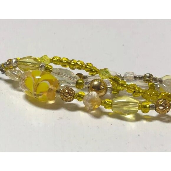 NEW Yellow Beaded Bracelet Spring Flowers Artisan 4-Strand 7" Toggle OOAK - Picture 9 of 11